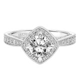 Artcarved Bridal Semi-Mounted with Side Stones Vintage Filigree Halo Engagement Ring Astrid 14K White Gold - 31-V795ERW-E.01 photo 2