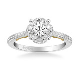 Artcarved Bridal Semi-Mounted with Side Stones Classic Lyric Halo Engagement Ring Gladys 18K White Gold Primary & 18K Yellow Gold - 31-V1010GRWY-E.03 photo 2