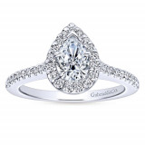 Gabriel & Co 14k White Gold Pear Shape Halo Engagement Ring photo