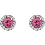 14K White 5 mm Round Pink Tourmaline & 1/8 CTW Diamond Earrings - 864586029P photo 2