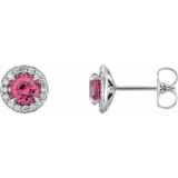 14K White 5 mm Round Pink Tourmaline & 1/8 CTW Diamond Earrings - 864586029P photo