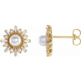 14K Yellow Akoya Pearl, White Opal & 1/6 CTW Diamond Earrings - 87076606P photo