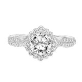 Artcarved Bridal Mounted with CZ Center Contemporary Floral Halo Engagement Ring Zinnia 18K White Gold - 31-V779ERW-E.02 photo 2