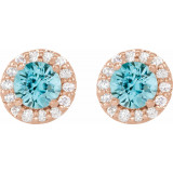 14K Rose 4 mm Round Blue Zircon & 1/8 Diamond Earrings - 86839645P photo 2