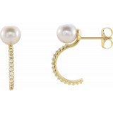 14K Yellow Freshwater Cultured Pearl & 1/6 CTW Diamond Hoop Earrings - 86643606P photo