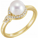 14K Yellow Cultured Freshwater Pearl & 1/10 CTW Diamond Bypass Ring - 6500601P photo