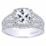 Gabriel & Co 14k White Gold Cushion Cut Halo Engagement Ring photo