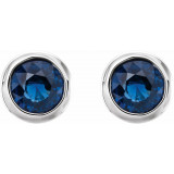 14K White 4 mm Round Genuine Blue Sapphire Birthstone Earrings - 6108660017P photo 2