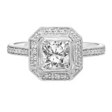 Artcarved Bridal Semi-Mounted with Side Stones Vintage Milgrain Halo Engagement Ring Maeve 18K White Gold - 31-V829EUW-E.03 photo 2