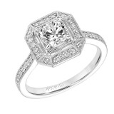 Artcarved Bridal Semi-Mounted with Side Stones Vintage Milgrain Halo Engagement Ring Maeve 18K White Gold - 31-V829EUW-E.03 photo
