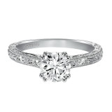 Artcarved Bridal Semi-Mounted with Side Stones Vintage Engraved Solitaire Engagement Ring Bernadette 14K White Gold - 31-V432ERW-E.04 photo 2