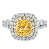 Artcarved Bridal Mounted with CZ Center Classic Halo Engagement Ring Marigold 14K White Gold Primary & 14K Yellow Gold - 31-V611GRA-E.00 photo 2