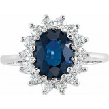 14K White 9 x 7 mm Oval Blue Sapphire & 1/2 CTW Diamond Halo-Style Ring - 6837742838P photo 3