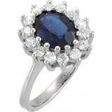 14K White 9 x 7 mm Oval Blue Sapphire & 1/2 CTW Diamond Halo-Style Ring - 6837742838P photo