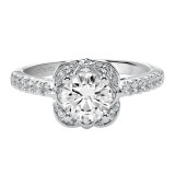 Artcarved Bridal Semi-Mounted with Side Stones Contemporary Floral Halo Engagement Ring Skyler 14K White Gold - 31-V342ERW-E.01 photo 2
