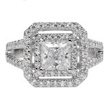 Artcarved Bridal Semi-Mounted with Side Stones Classic Halo Engagement Ring Francine 14K White Gold - 31-V367FCW-E.01 photo 2