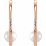 14K Rose Freshwater Cultured Pearl & .025 CTW Diamond Hoop Earrings - 87032607P photo 2