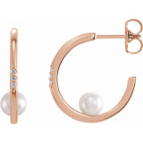 14K Rose Freshwater Cultured Pearl & .025 CTW Diamond Hoop Earrings - 87032607P photo