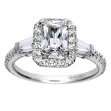 Gabriel & Co 14k White Gold Emerald Cut Halo Engagement Ring photo