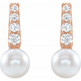 14K Rose Freshwater Cultured Pearl & 1/6 CTW Diamond Earrings - 86957607P photo 2