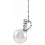 14K White Freshwater Cultured Pearl & 1/4 CTW Diamond 16-18 Necklace - 86892610P photo 2