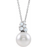 14K White Freshwater Cultured Pearl & 1/4 CTW Diamond 16-18 Necklace - 86892610P photo