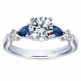 Gabriel & Co 14k White Gold Round 3 Stones Diamond & Sapphire Engagement Ring photo