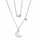 Luvente 14k White Gold Diamond Moon and Star Necklace photo
