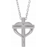 14K White Youth Cross with Heart 15 Necklace - R45399600P photo