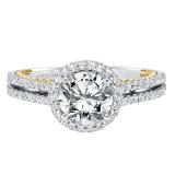 Artcarved Bridal Mounted with CZ Center Contemporary Rope Halo Engagement Ring Emmeline 14K White Gold Primary & 14K Yellow Gold - 31-V585FRA-E.00 photo 2
