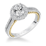 Artcarved Bridal Mounted with CZ Center Contemporary Rope Halo Engagement Ring Emmeline 14K White Gold Primary & 14K Yellow Gold - 31-V585FRA-E.00 photo