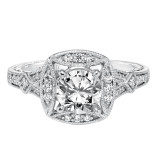 Artcarved Bridal Mounted with CZ Center Vintage Engraved Halo Engagement Ring Lorraine 14K White Gold - 31-V629ERW-E.00 photo 2