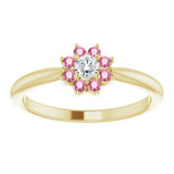 14K Yellow Pink Tourmaline & .06 CT Diamond Flower Ring - 19404601P photo 3