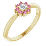 14K Yellow Pink Tourmaline & .06 CT Diamond Flower Ring - 19404601P photo