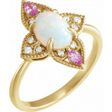 14K Yellow Ethiopian Opal, Pink Sapphire & .05 CTW Diamond Vintage-Inspired Ring - 72095601P photo