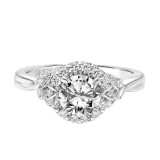 Artcarved Bridal Semi-Mounted with Side Stones Contemporary Floral Halo Engagement Ring Dalia 14K White Gold - 31-V785ERW-E.01 photo 2