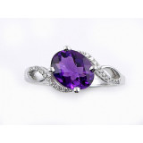 YCH 14k White Gold Amethyst and Diamond Ring photo