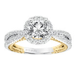 Artcarved Bridal Semi-Mounted with Side Stones Contemporary Rope Halo Engagement Ring Marin 14K White Gold Primary & 14K Yellow Gold - 31-V655ERA-E.01 photo 4