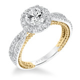 Artcarved Bridal Semi-Mounted with Side Stones Contemporary Rope Halo Engagement Ring Marin 14K White Gold Primary & 14K Yellow Gold - 31-V655ERA-E.01 photo