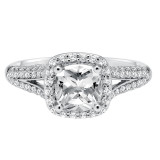 Artcarved Bridal Semi-Mounted with Side Stones Classic Halo Engagement Ring Ariel 14K White Gold - 31-V327GUW-E.01 photo 2