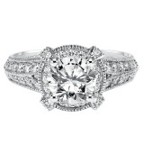 Artcarved Bridal Semi-Mounted with Side Stones Vintage Halo Engagement Ring Louise 14K White Gold - 31-V357FRW-E.01 photo 2