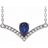 14K White Blue Sapphire & .06 CTW Diamond 18 Necklace - 868146115P photo
