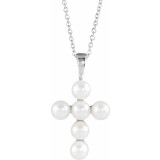 14K White Freshwater Cultured Pearl Cross 16-18 Necklace - R42366605P photo