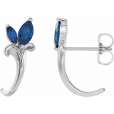 14K White Blue Sapphire Floral-Inspired J-Hoop Earrings - 868156006P photo